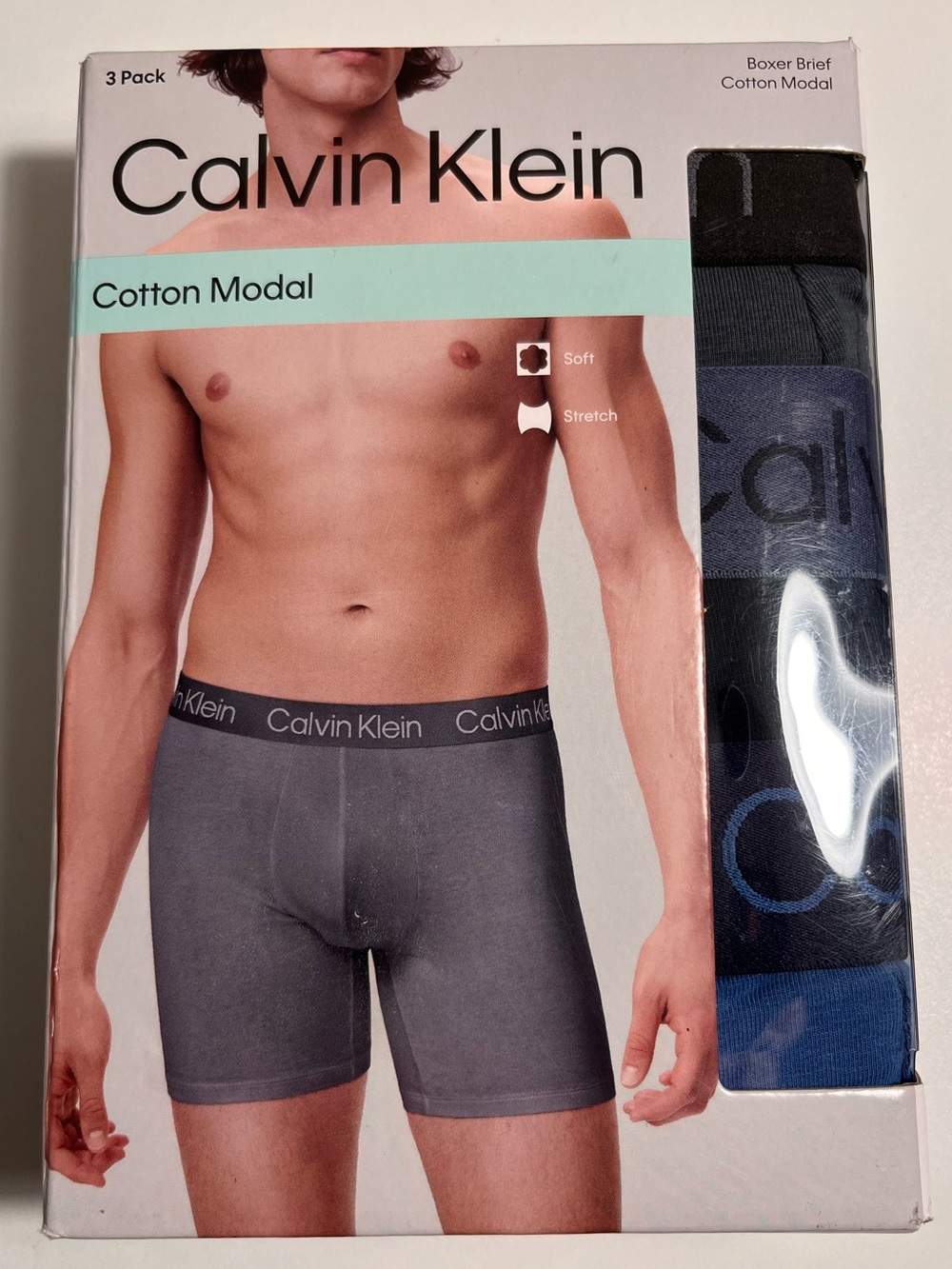 Calvin Klein Cotton Modal Boxer Briefs - Gray, Navy, Blue (3 Pack)